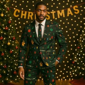Shinesty Mens Christmas Tree Suit Size 42 Party Holiday Event Gingerbread Lights